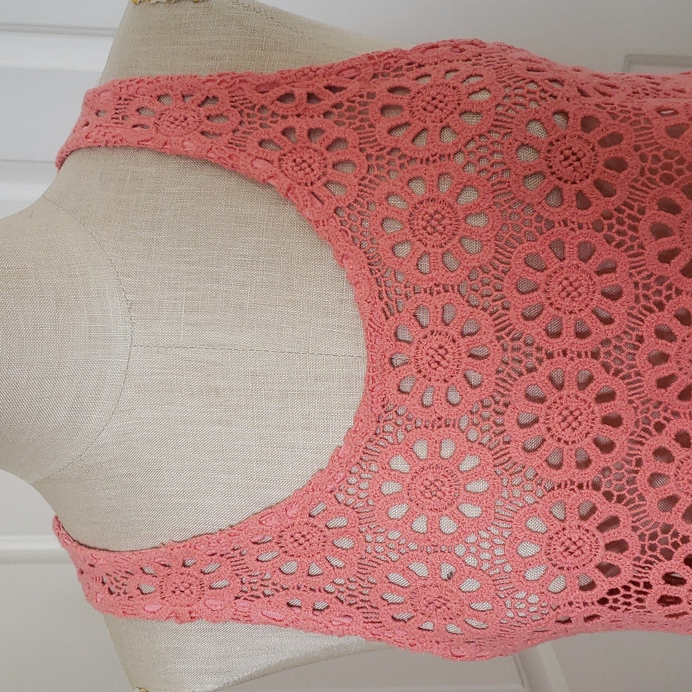 Urban Outfitters PINS & NEEDLES Coral Peach Crochet Sleeveless Top Boho - Picture 9 of 10